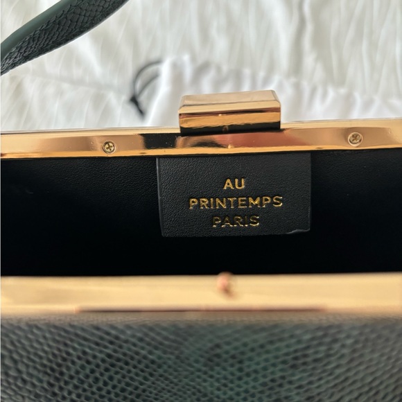 Au Printemps - Emerald dark green snake embossed bag - Picture 3 of 5